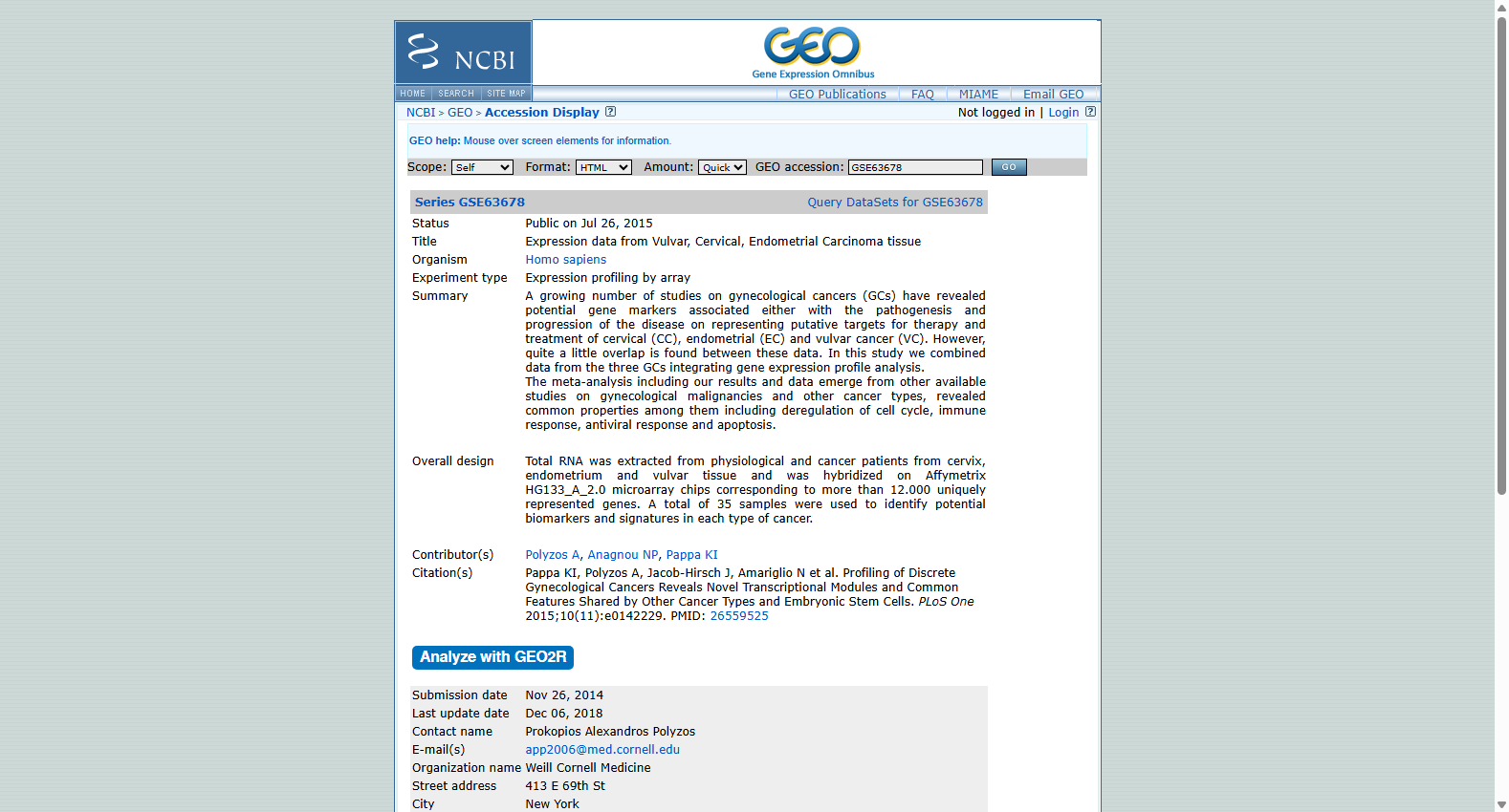 GSE63678: Gene expression profiling of gynecological squamous cell carcinomas