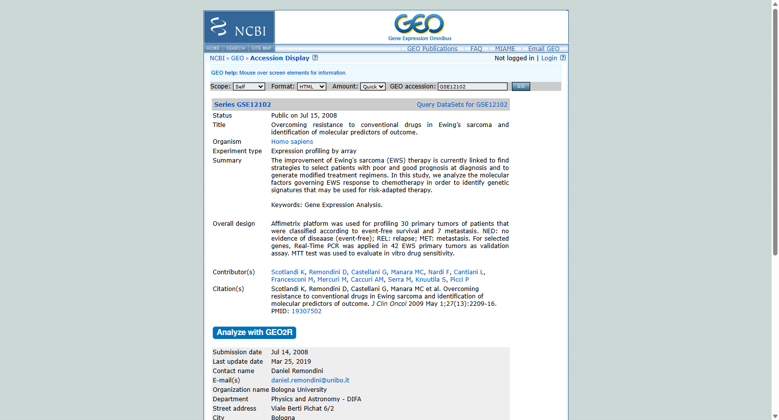 GSE12102 Ewing Sarcoma Chemotherapy Response Dataset