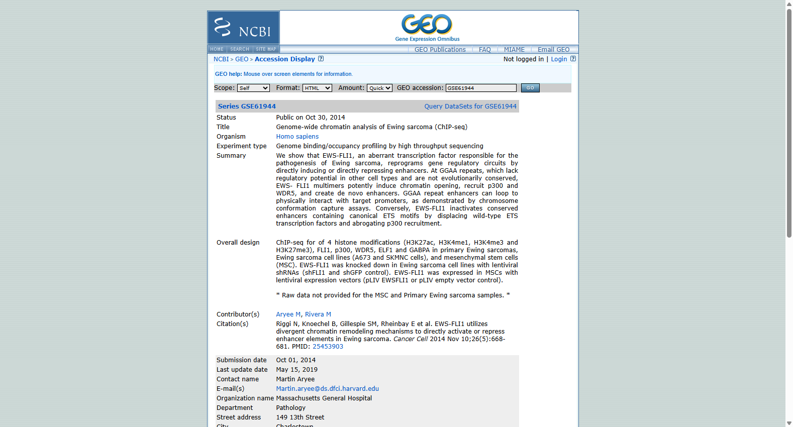 GSE61944 EWS-FLI1 Regulatory Circuit Dataset