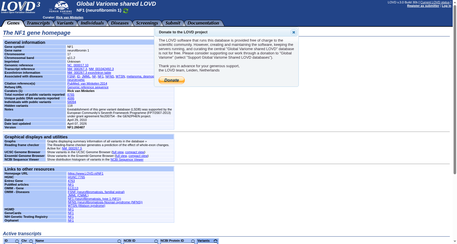 LOVD NF1 Variant Database