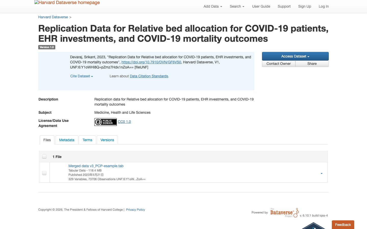 COVID-19患者相对床位分配与EHR投资对死亡率影响的重复数据
