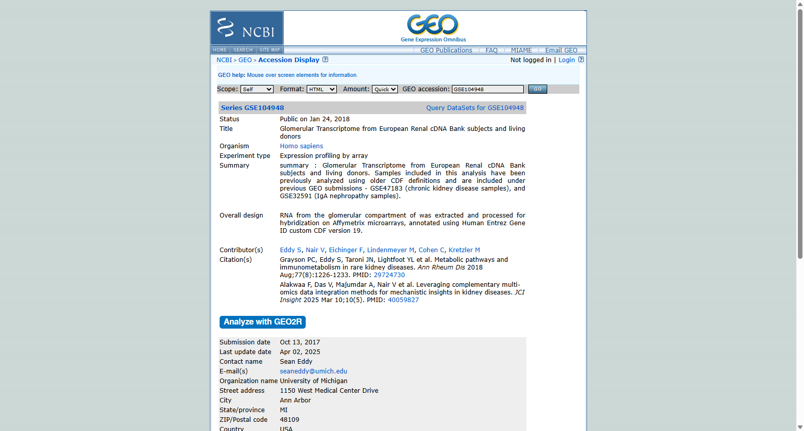 GSE104948慢性肾病肾小球表达谱