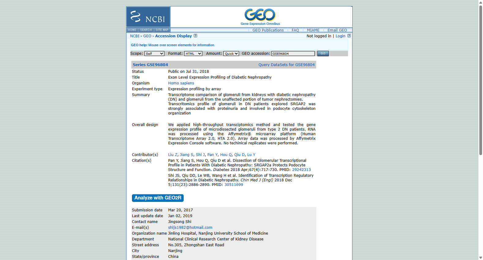 GSE96804 Diabetic nephropathy exon expression