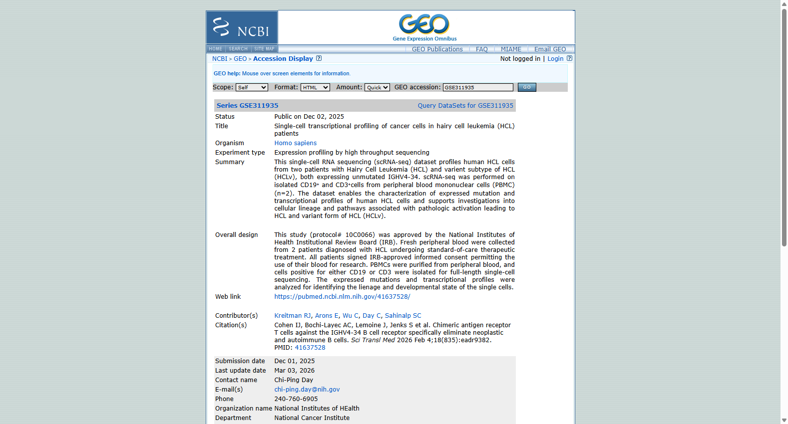 GSE311935 Single-cell transcriptional profiling of Hairy Cell Leukemia