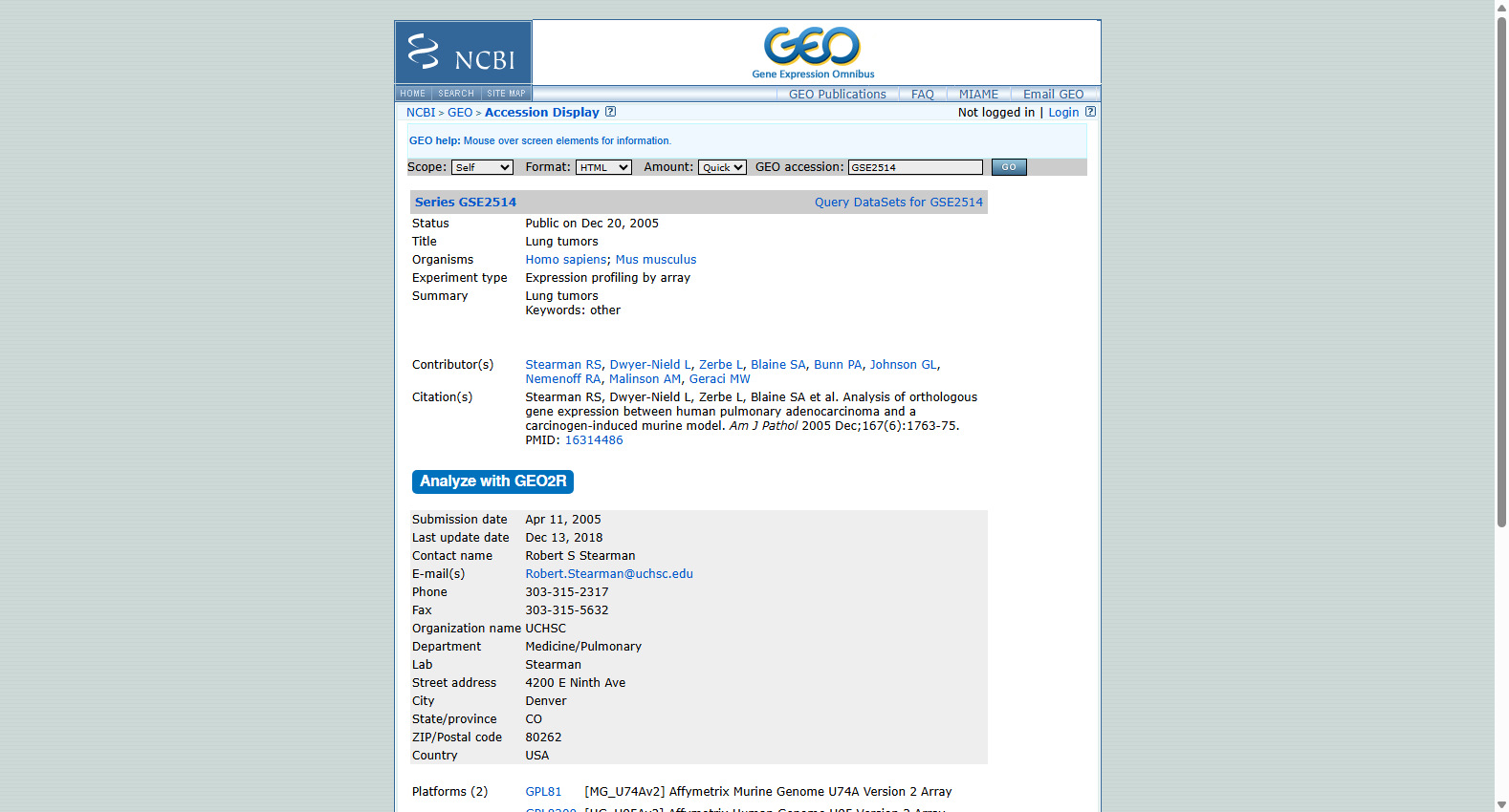GEO Mesothelioma Diagnosis and Prognosis Microarray Dataset (GSE2514)