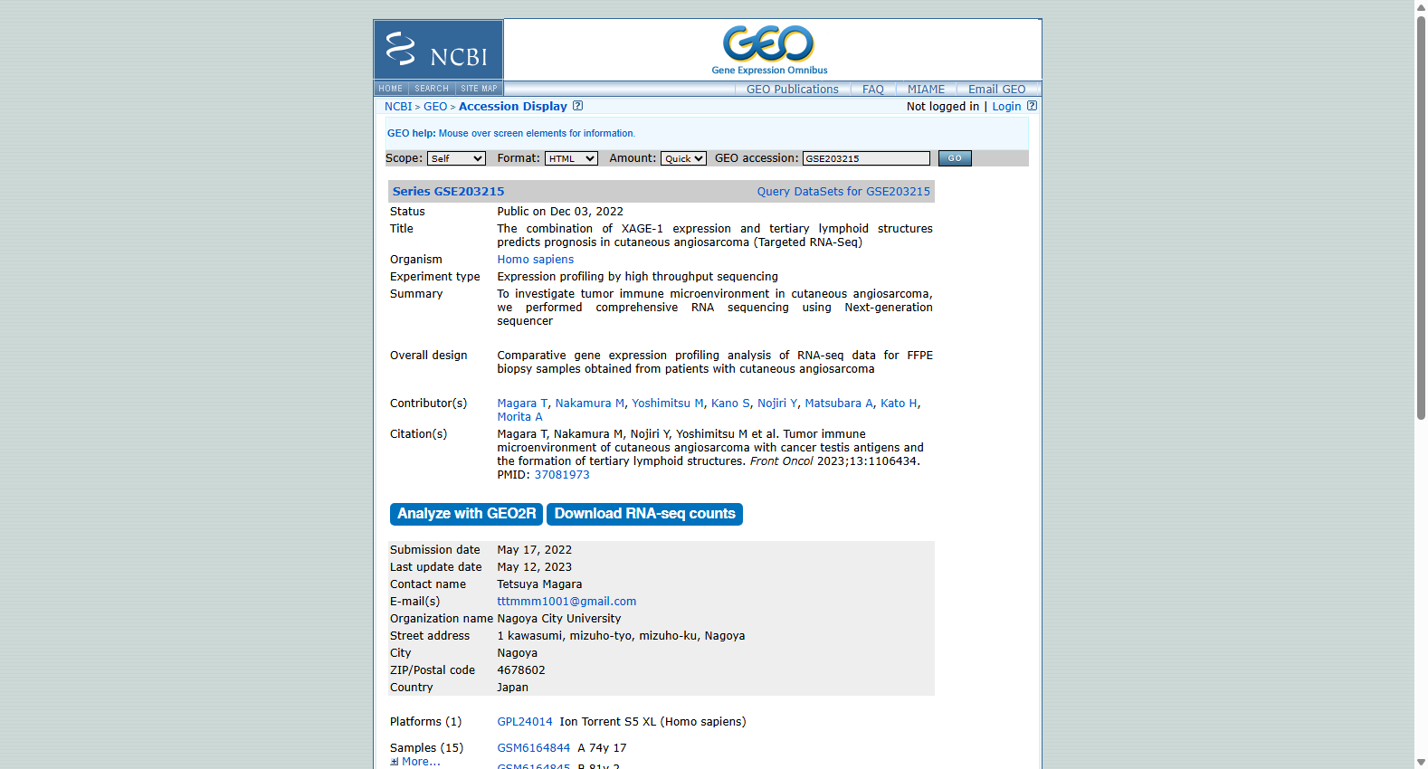 GSE203215 Targeted RNA-Seq of cutaneous angiosarcoma