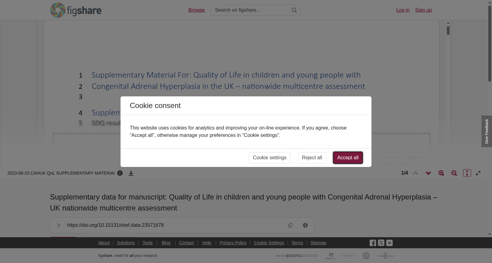 Supplementary data for manuscript: Quality of Life in children and young people with Congenital Adrenal Hyperplasia – UK nationwide multicentre assessment
