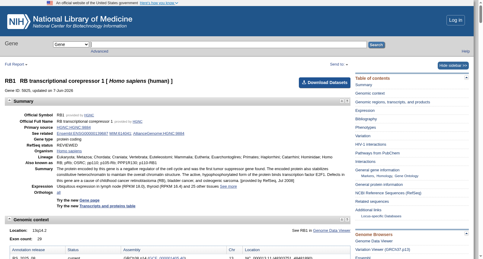 NCBI Gene RB1