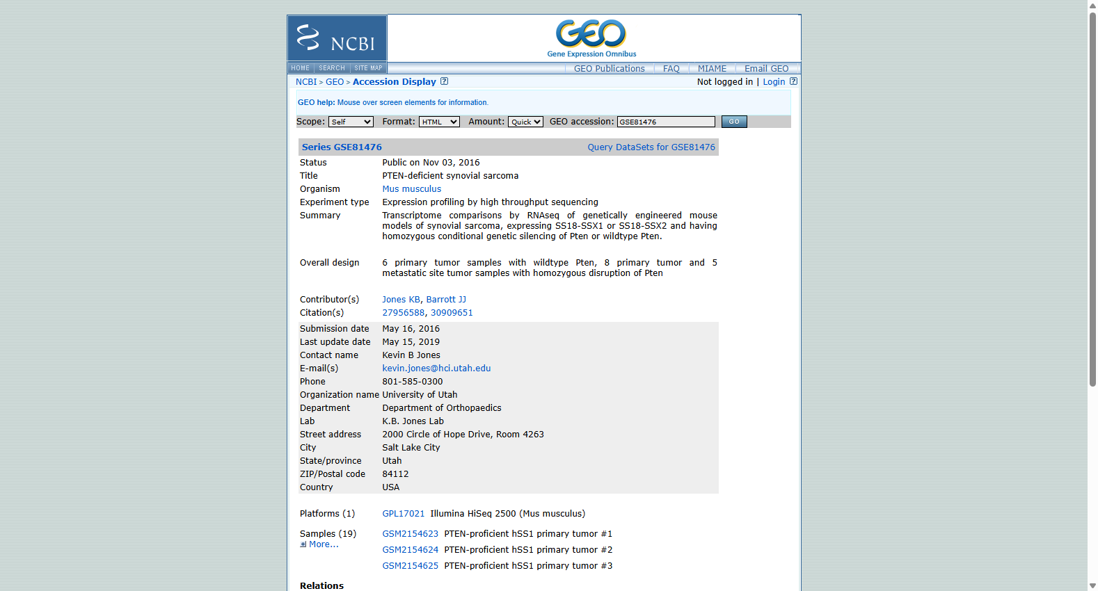 GSE81476 PTEN-deficient synovial sarcoma