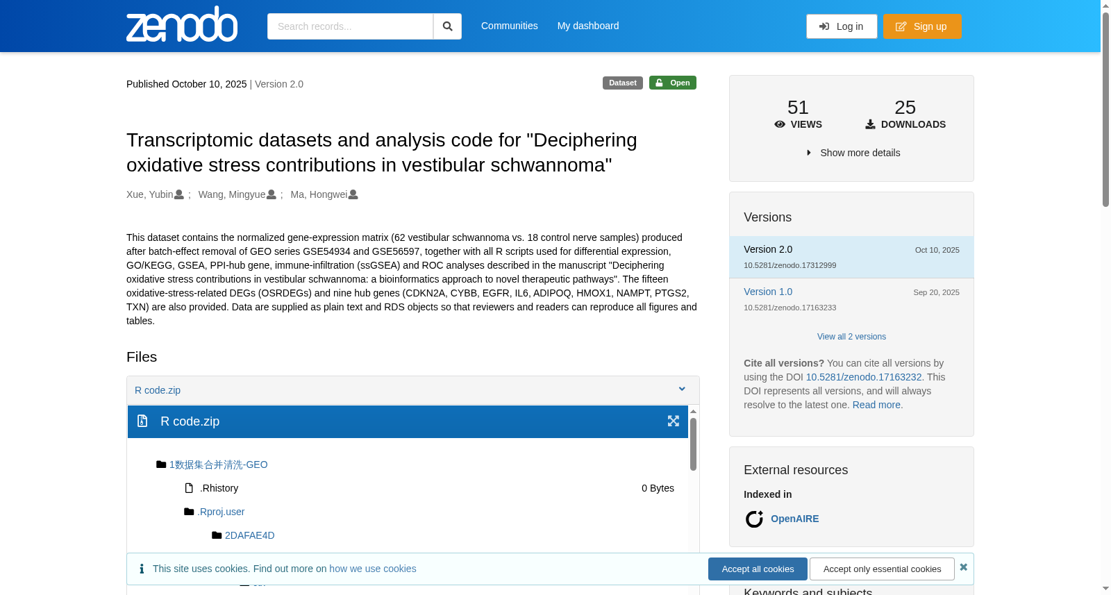 Transcriptomic datasets and analysis code for 'Deciphering oxidative stress contributions in vestibular schwannoma'