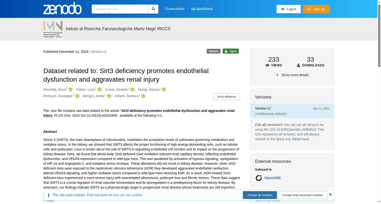 Sirt3缺陷促进内皮功能障碍并加重肾损伤相关数据集
