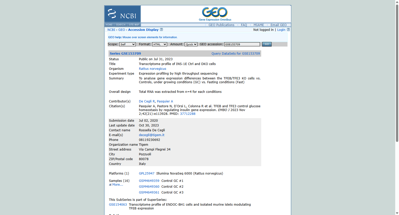 GSE153709 Transcriptome profile of INS-1E Ctrl and DKO cells