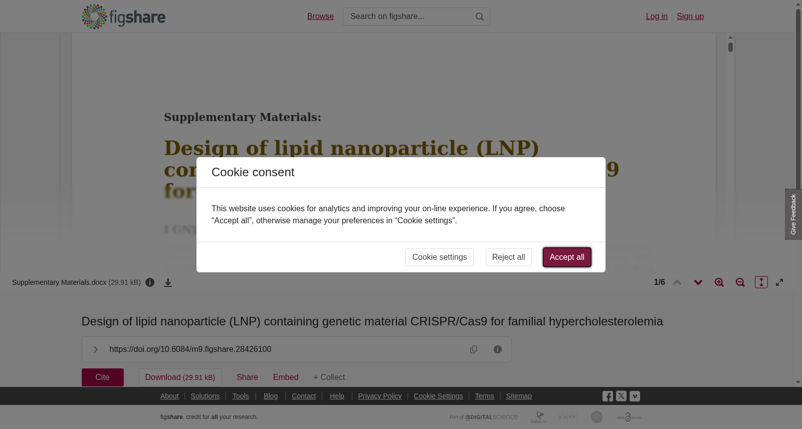 用于家族性高胆固醇血症的含遗传物质CRISPR/Cas9的脂质纳米颗粒设计