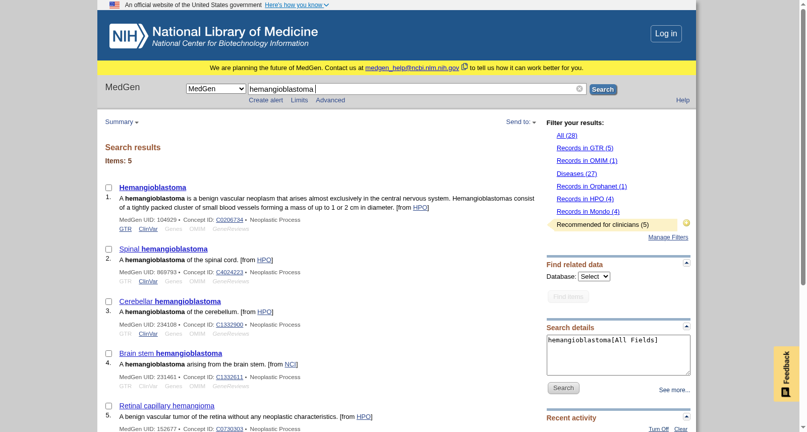 Hemangioblastoma MedGen