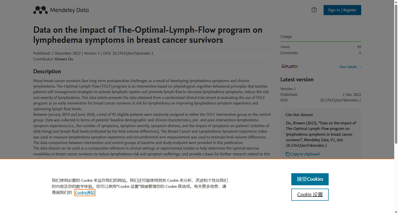 Data on the impact of The-Optimal-Lymph-Flow program on lymphedema symptoms in breast cancer survivors