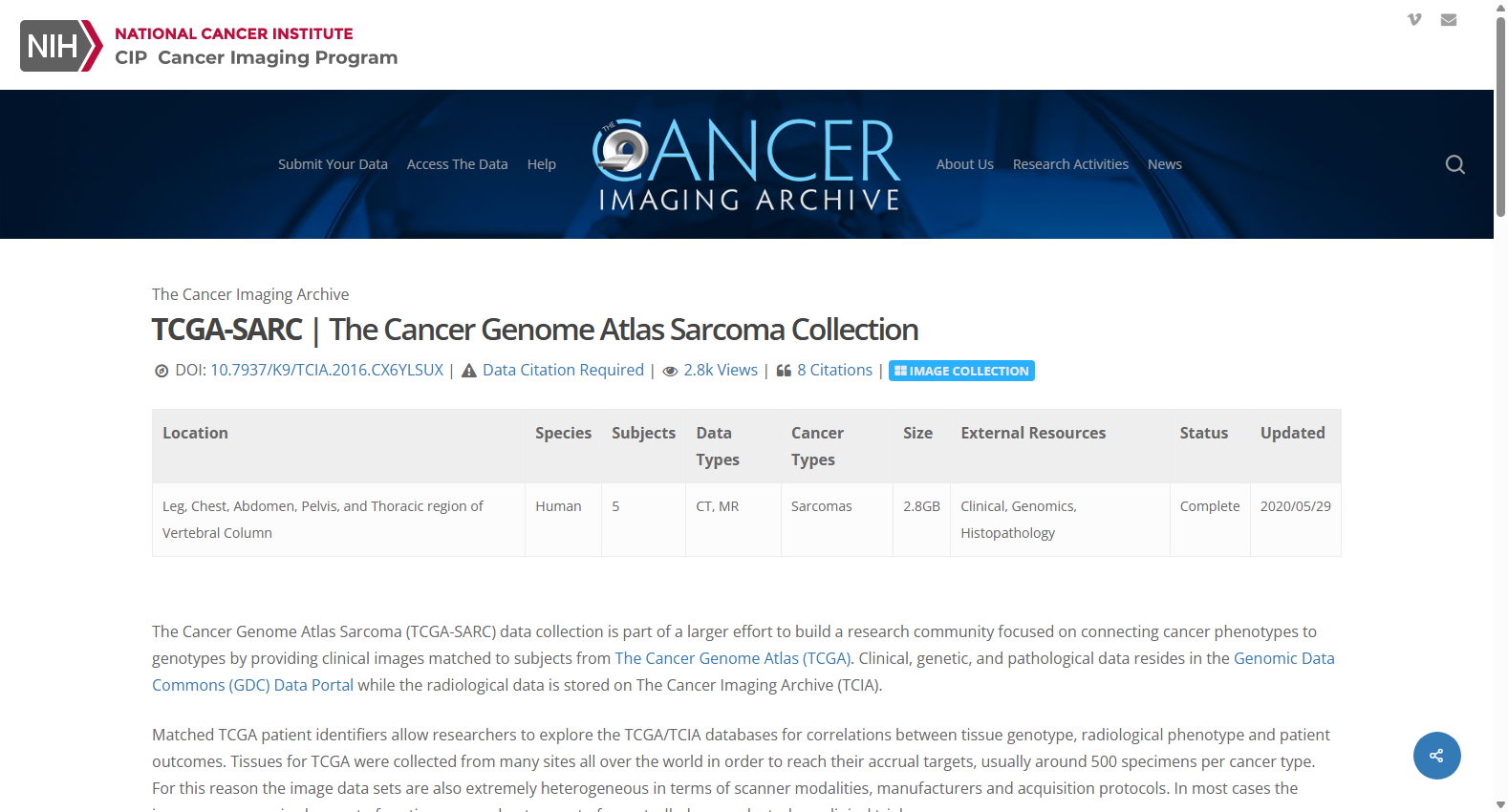 TCGA-SARC Imaging Data