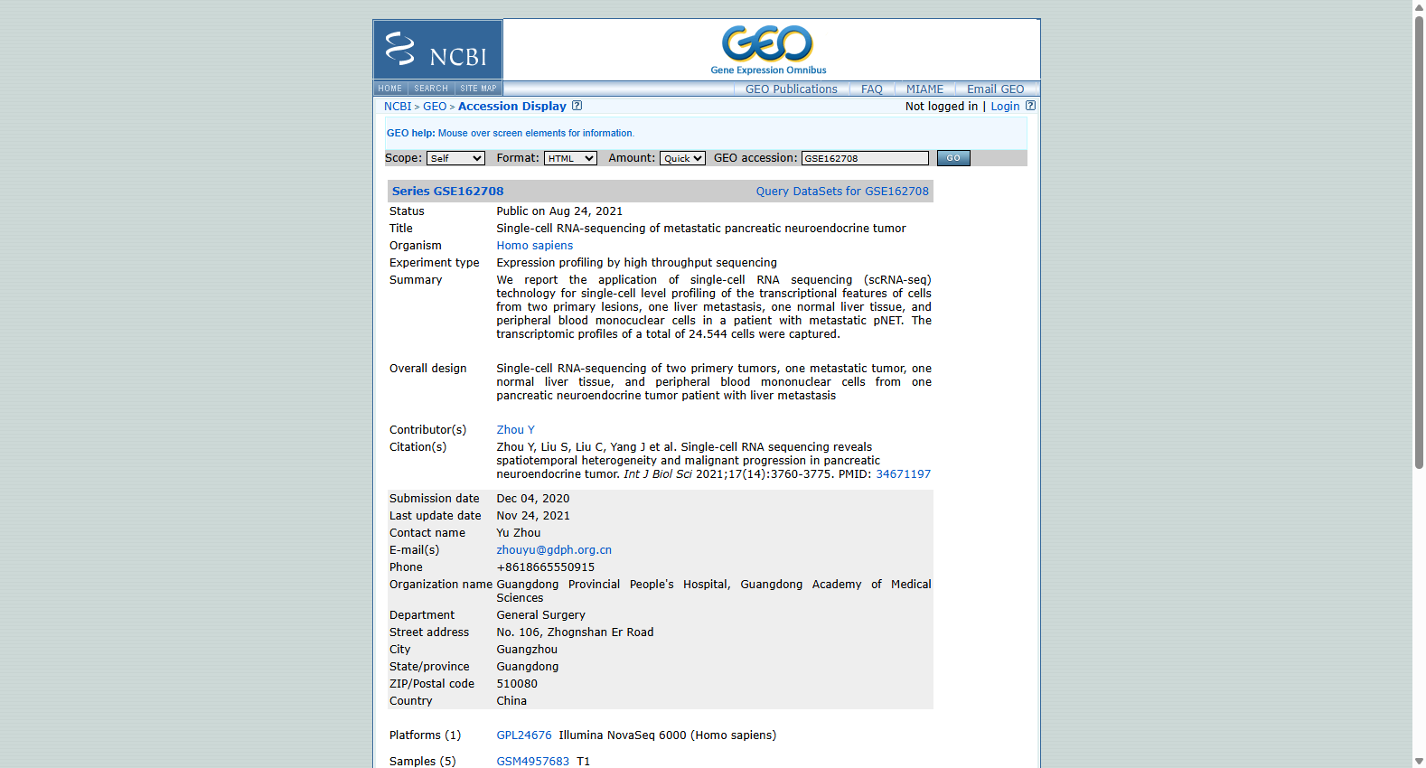 GSE162708 Single-cell RNA-sequencing of Metastatic PanNET