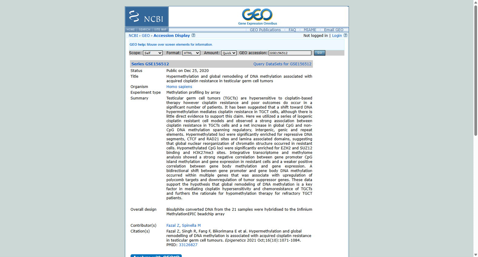 GSE156512 DNA Methylation Remodeling in Cisplatin-Resistant TGCT