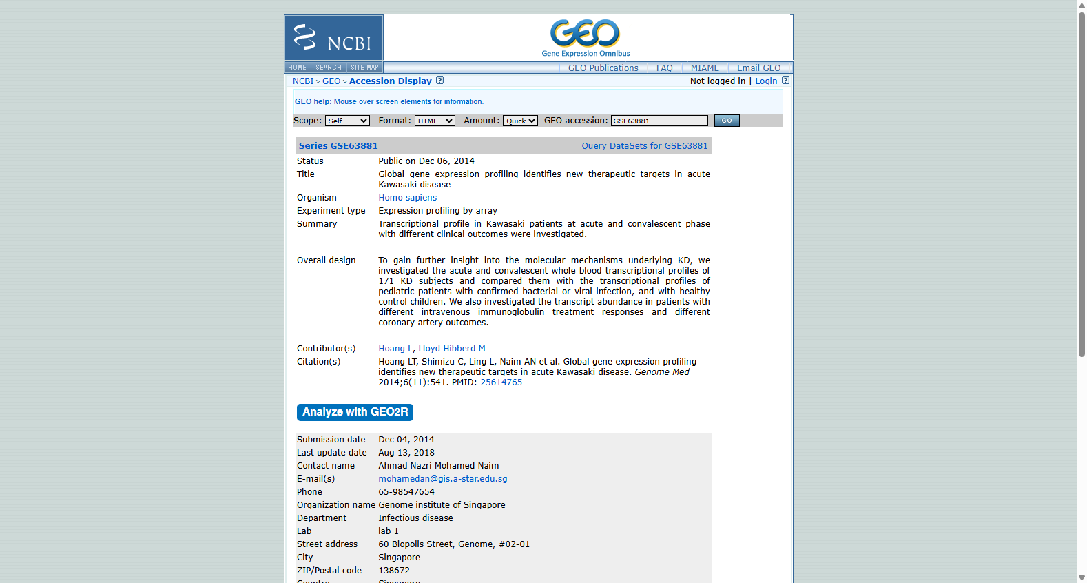 GSE63881 Kawasaki Disease Transcriptome Dataset