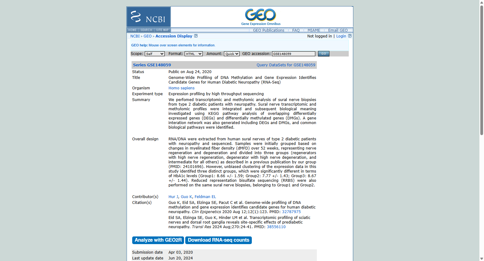 GSE148059 Human diabetic neuropathy RNA-Seq