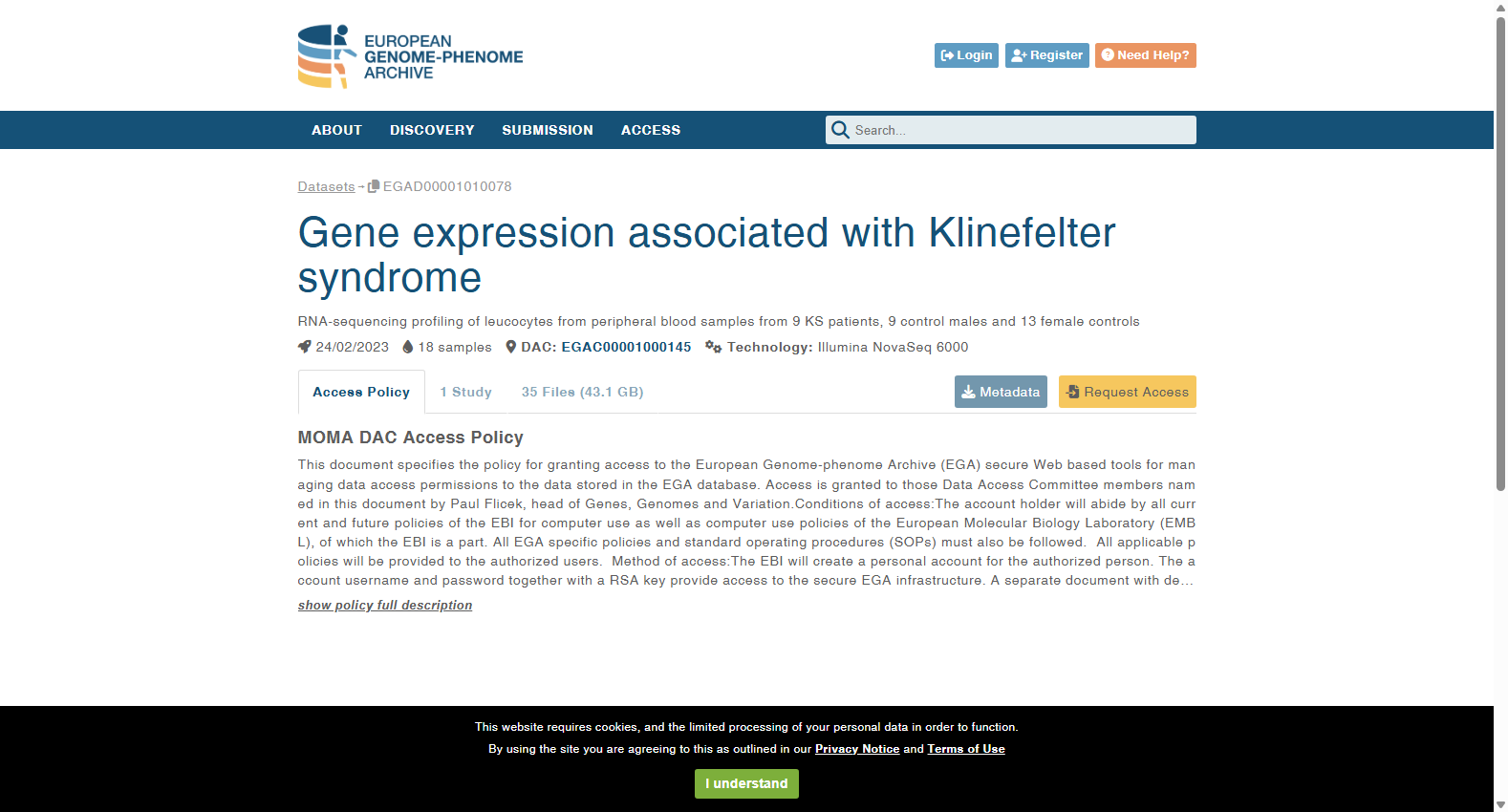 Gene expression associated with Klinefelter syndrome EGAD00001010078