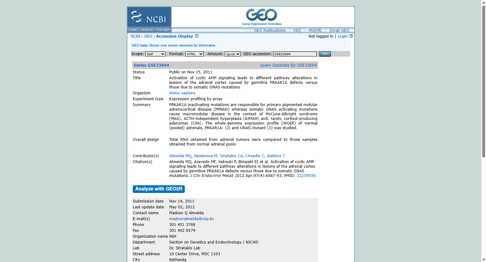 Adrenal cortex lesions expression profile GSE33694