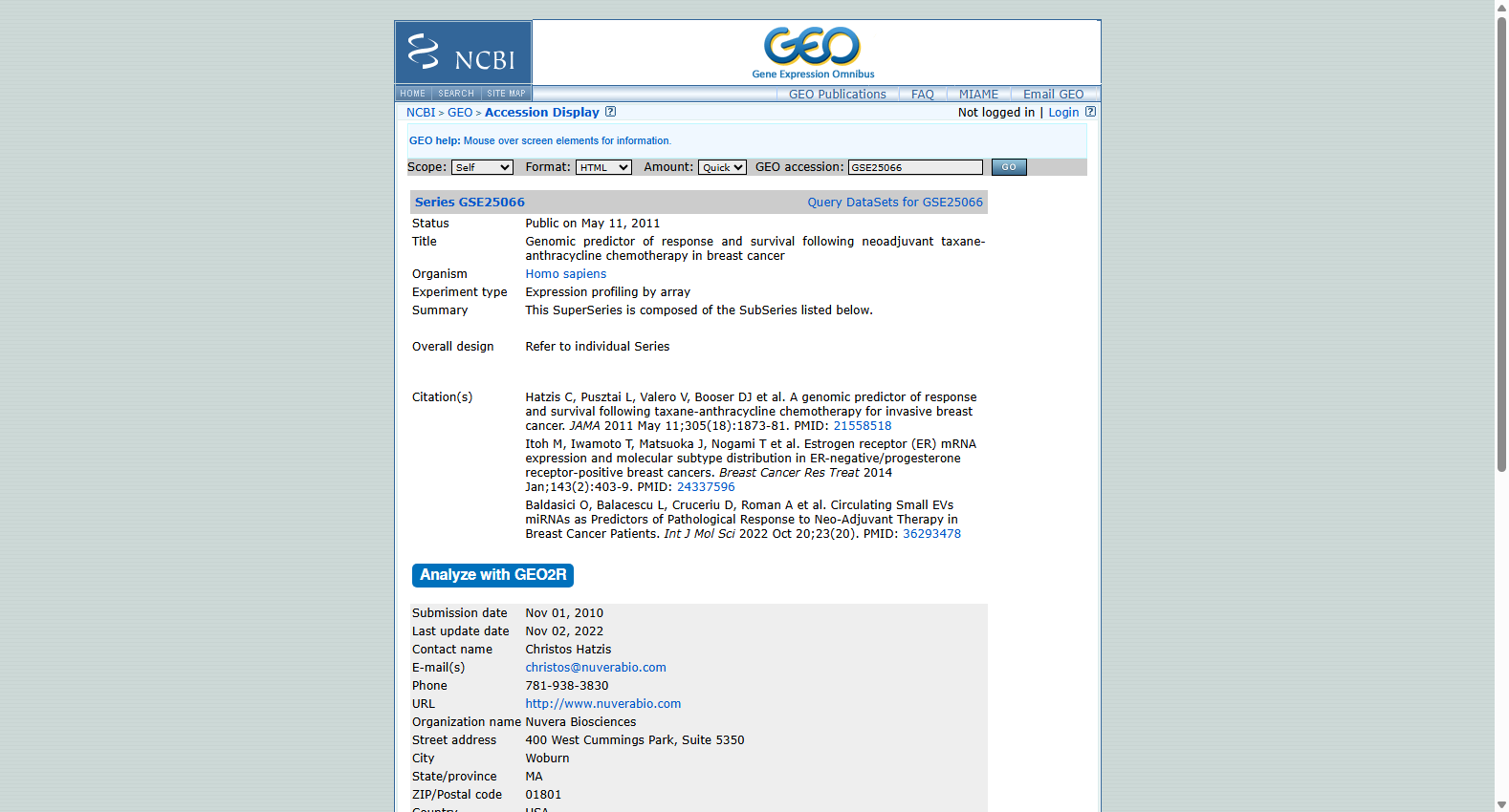 GSE25066 Breast Cancer Response and Survival