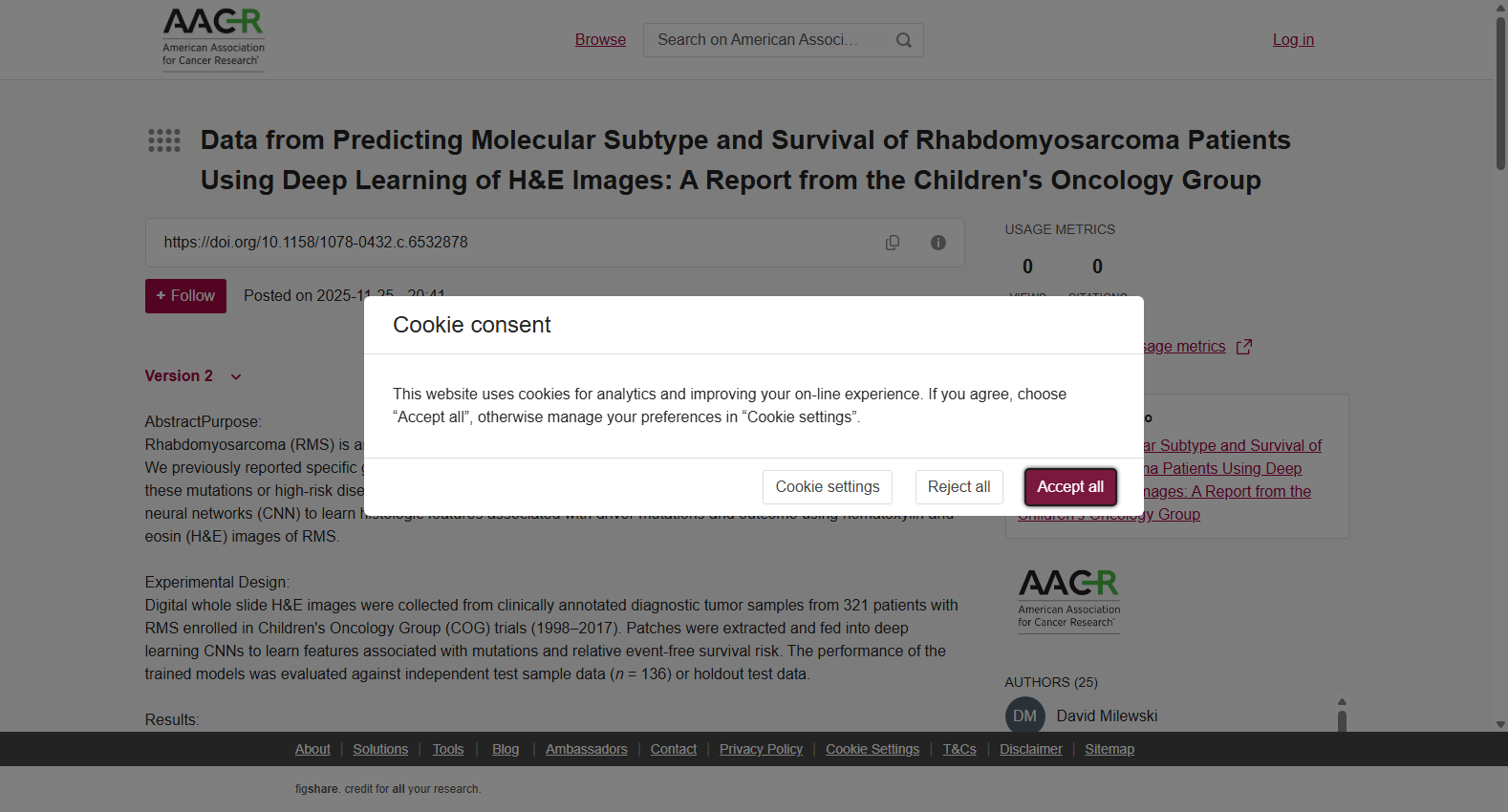 Data from Predicting Molecular Subtype and Survival of Rhabdomyosarcoma Patients Using Deep Learning of H&E Images