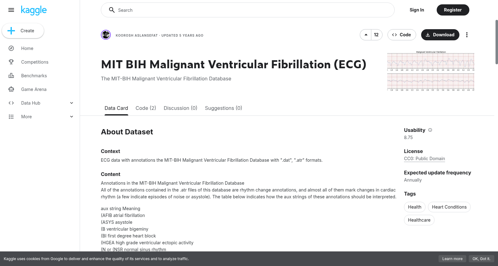 MIT-BIH 恶性心室颤动心电图数据库