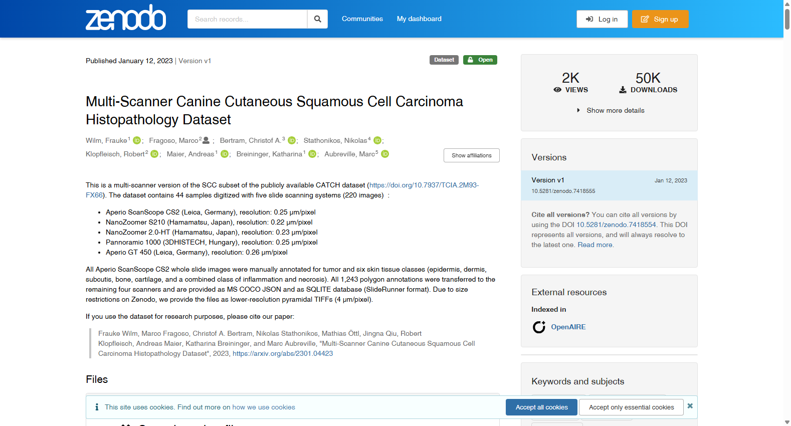 Multi-Scanner Canine Cutaneous Squamous Cell Carcinoma Histopathology Dataset