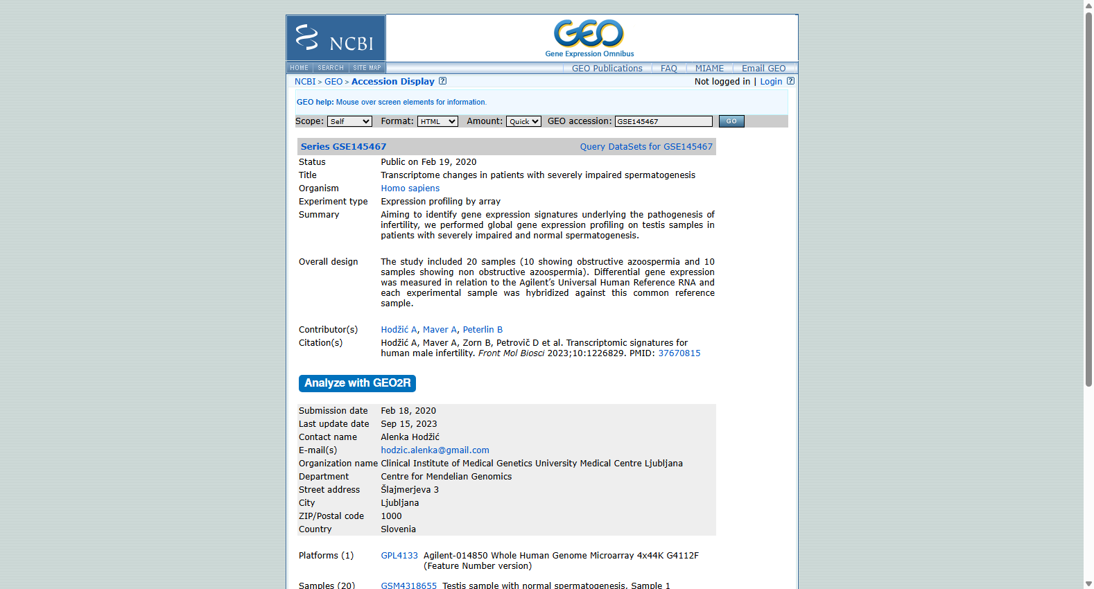 GSE145467 Varicocele Sperm Transcriptome Dataset
