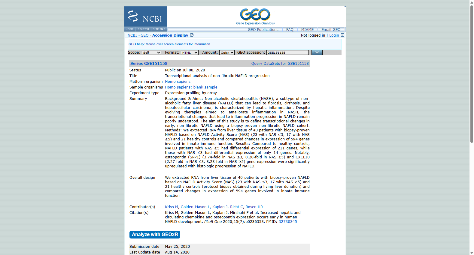GSE151158 Non-fibrotic NAFLD progression