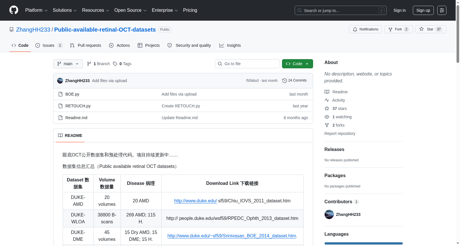 眼底OCT公开数据集信息汇总