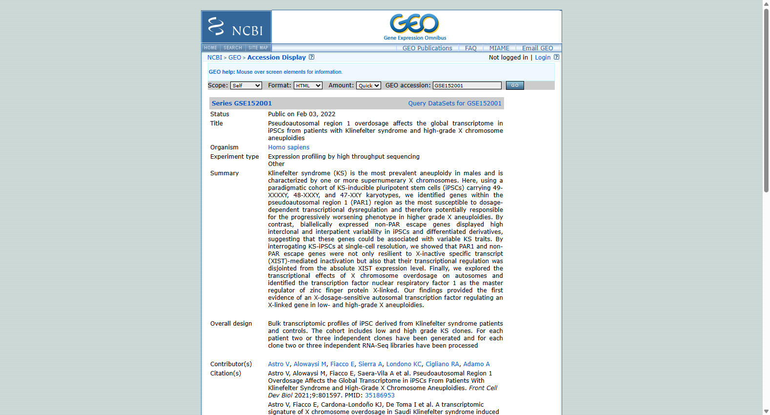 Klinefelter syndrome iPSC transcriptome GSE152001