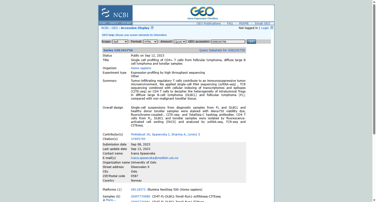 GSE242756 Single Cell Profiling of CD4+ T Cells