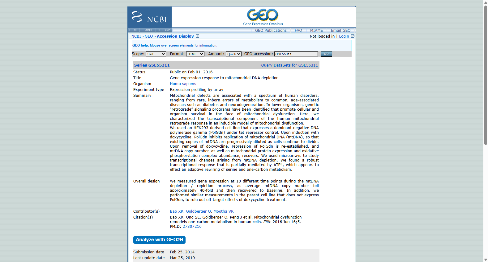 Gene expression response to mitochondrial DNA depletion (GSE55311)