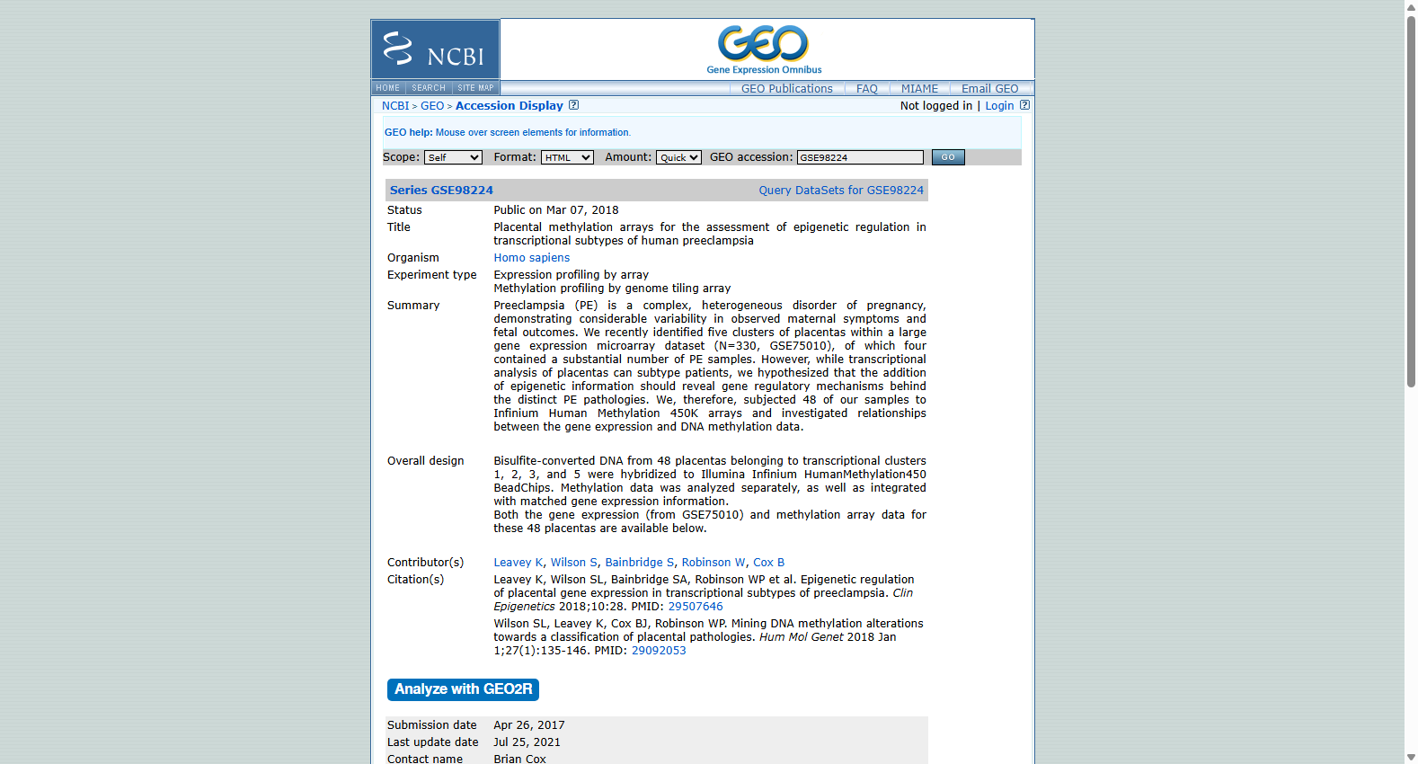 GEO Infiltrating Upper Tract Urothelial Carcinoma Dataset (GSE98224)