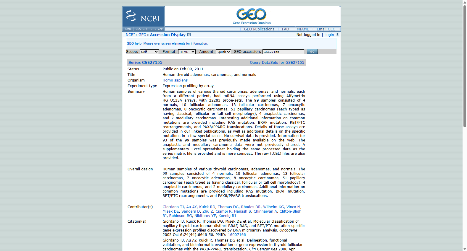 GSE27155 Thyroid Cancer Gene Expression Dataset