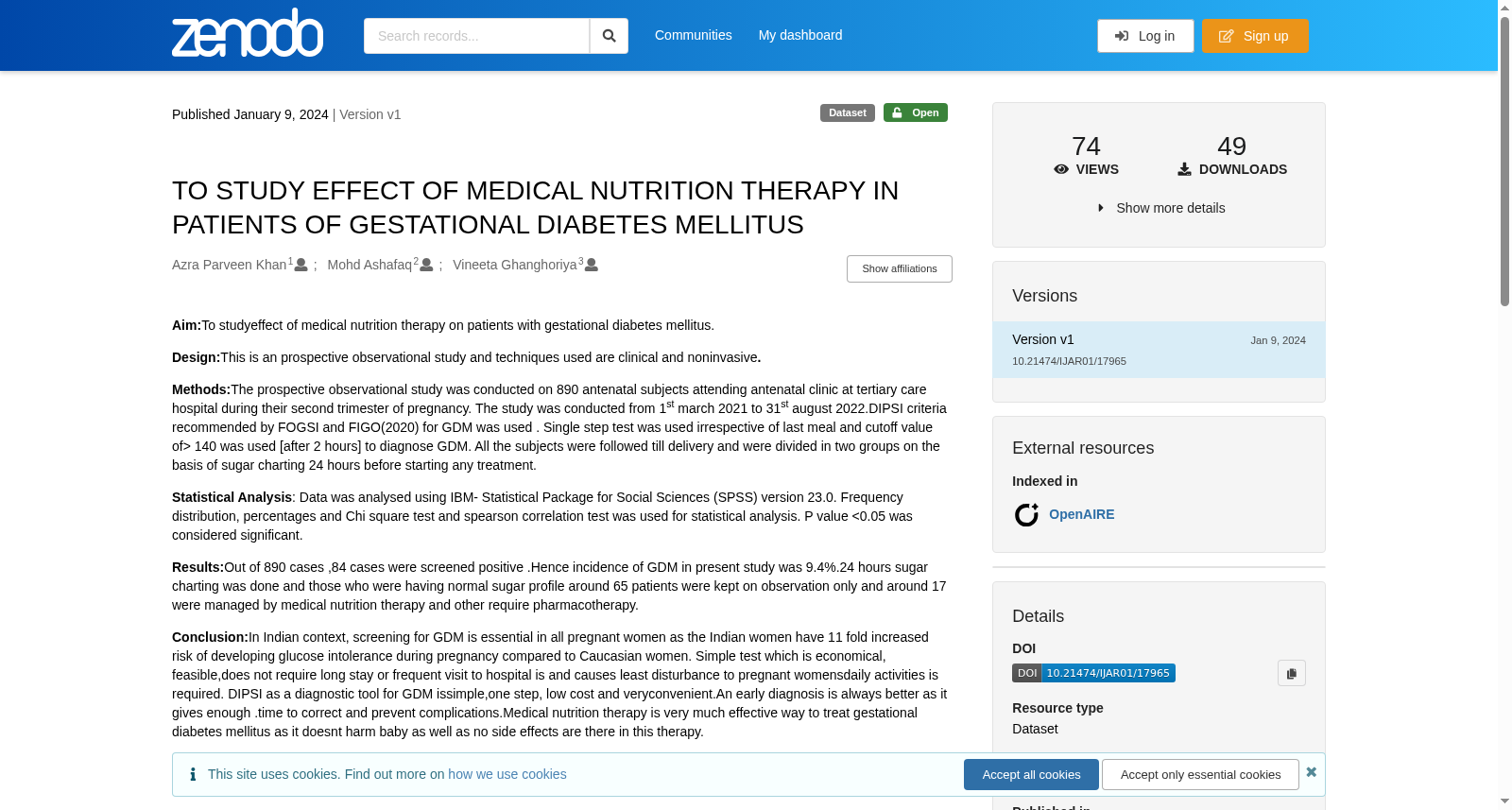 TO STUDY EFFECT OF MEDICAL NUTRITION THERAPY IN PATIENTS OF GESTATIONAL DIABETES MELLITUS