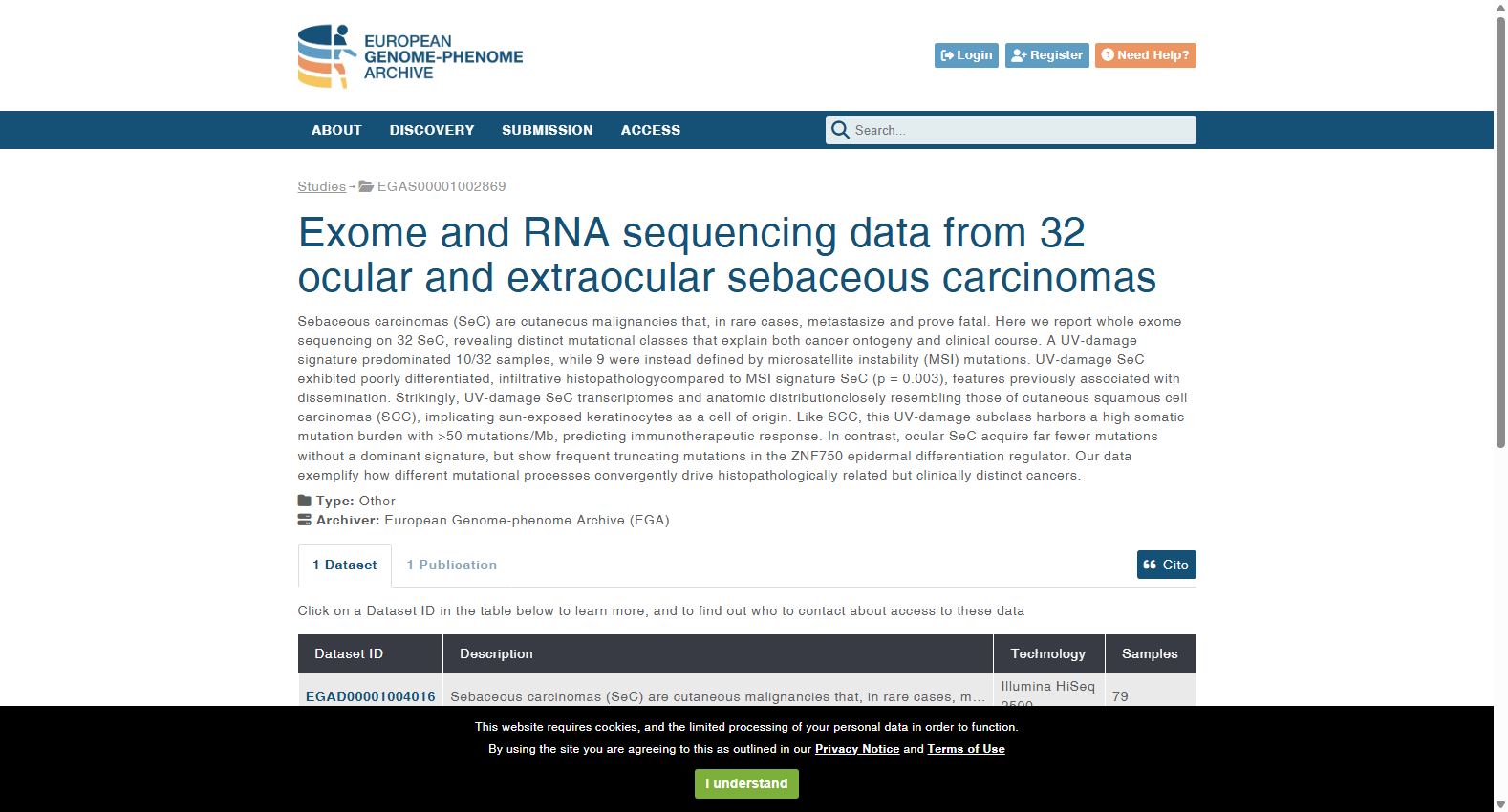 Exome and RNA sequencing data from 32 ocular and extraocular sebaceous carcinomas