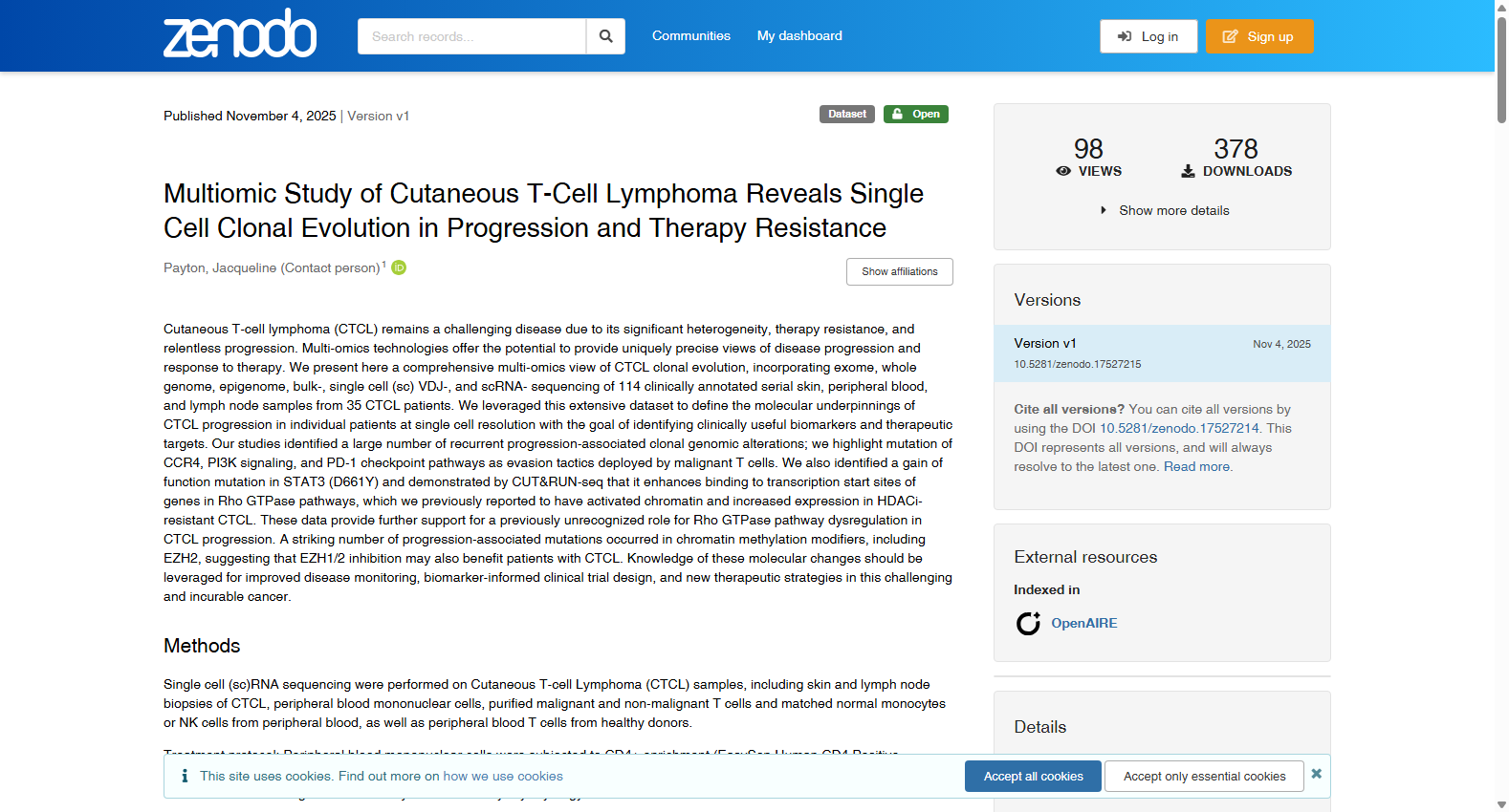 Multiomic Study of Cutaneous T-Cell Lymphoma