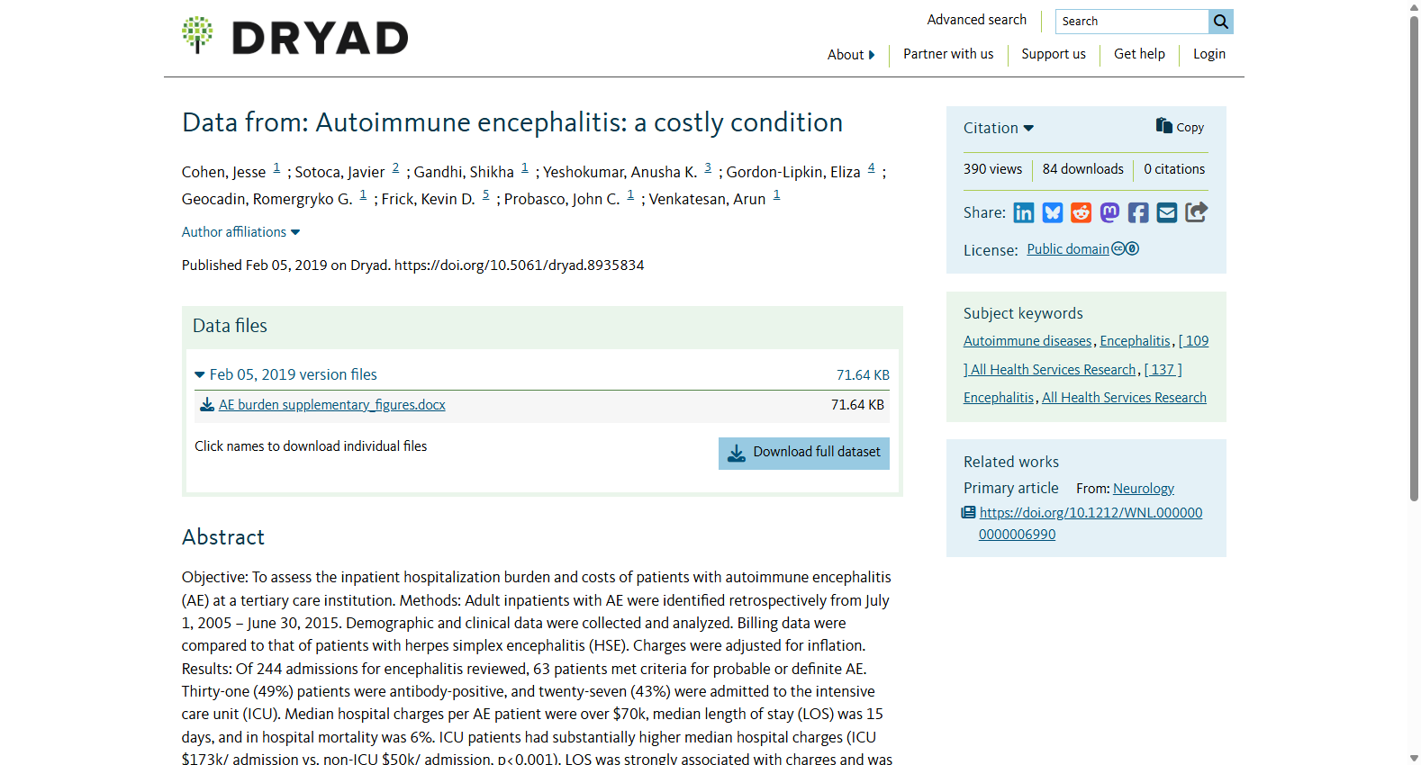 Data from: Autoimmune encephalitis: a costly condition