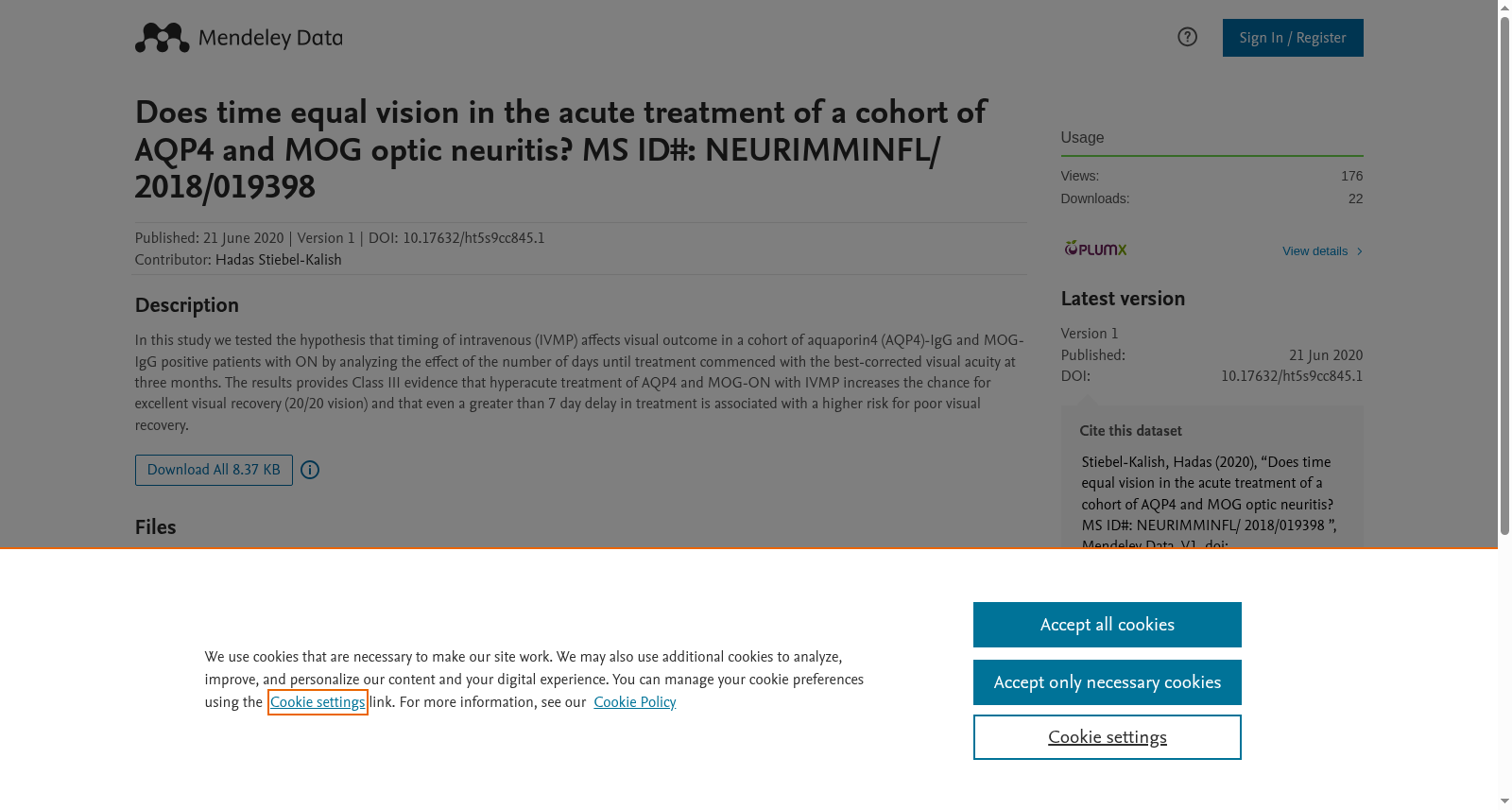 AQP4和MOG视神经炎急性治疗中时间与视觉恢复关系研究数据集