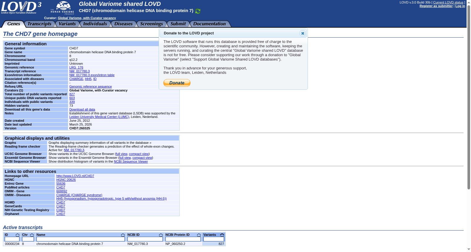 LOVD CHD7 Variant Database