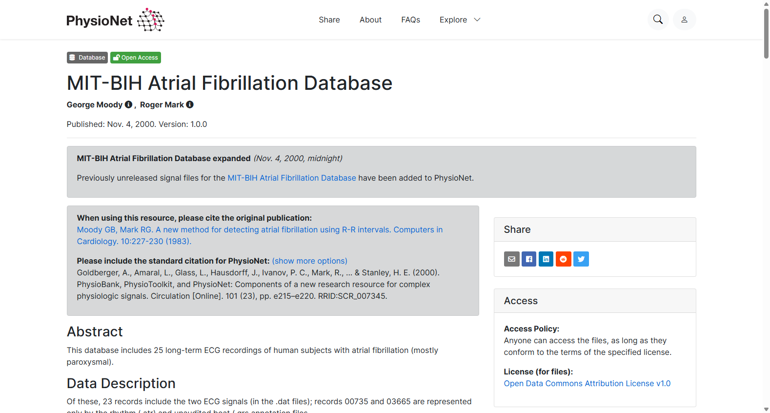 MIT-BIH Atrial Fibrillation Database