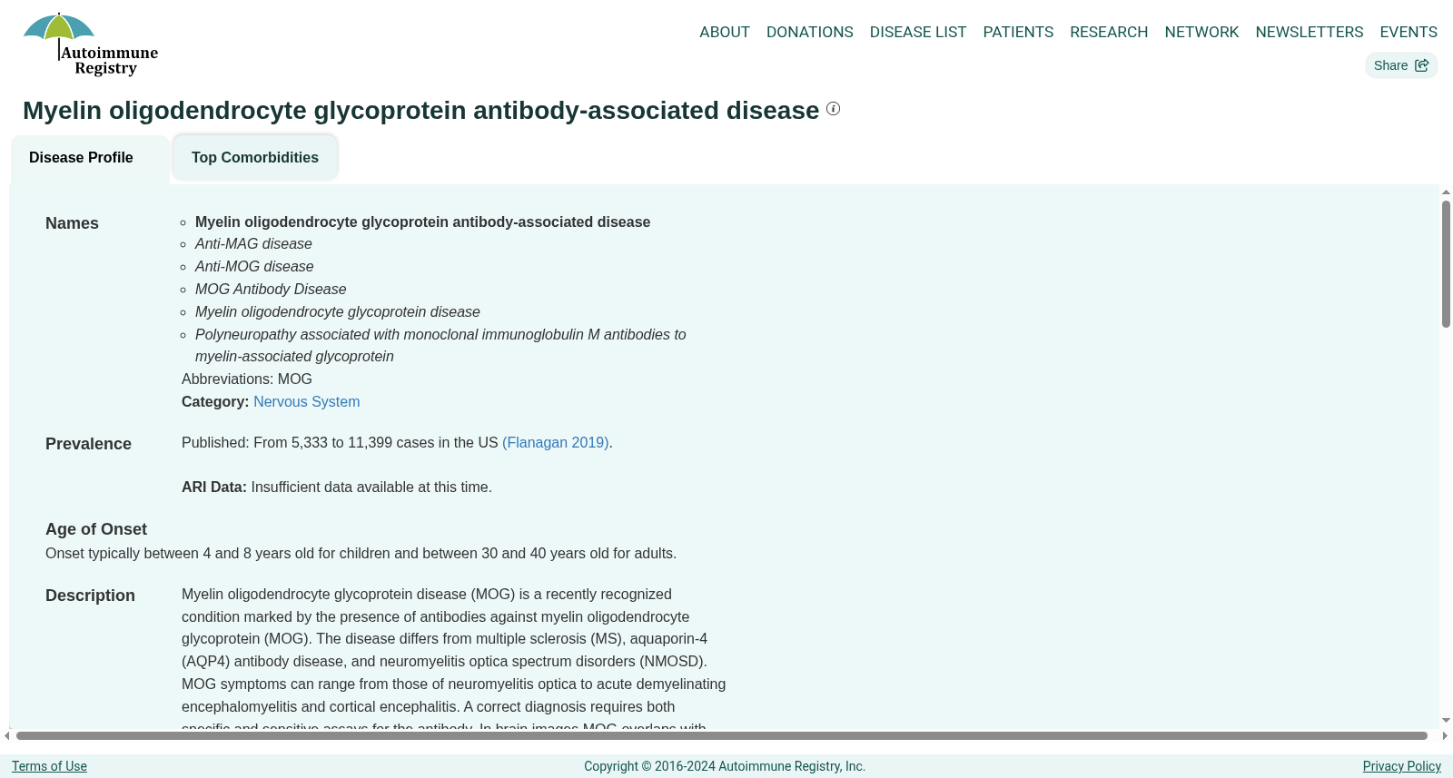 Autoimmune Registry MOGAD数据