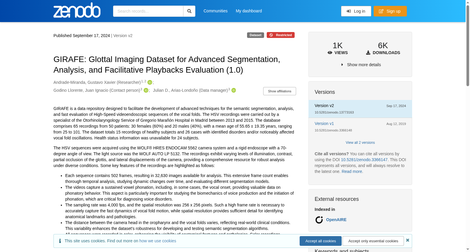 GIRAFE：声门成像数据集（用于高级分割、分析和辅助播放评估）