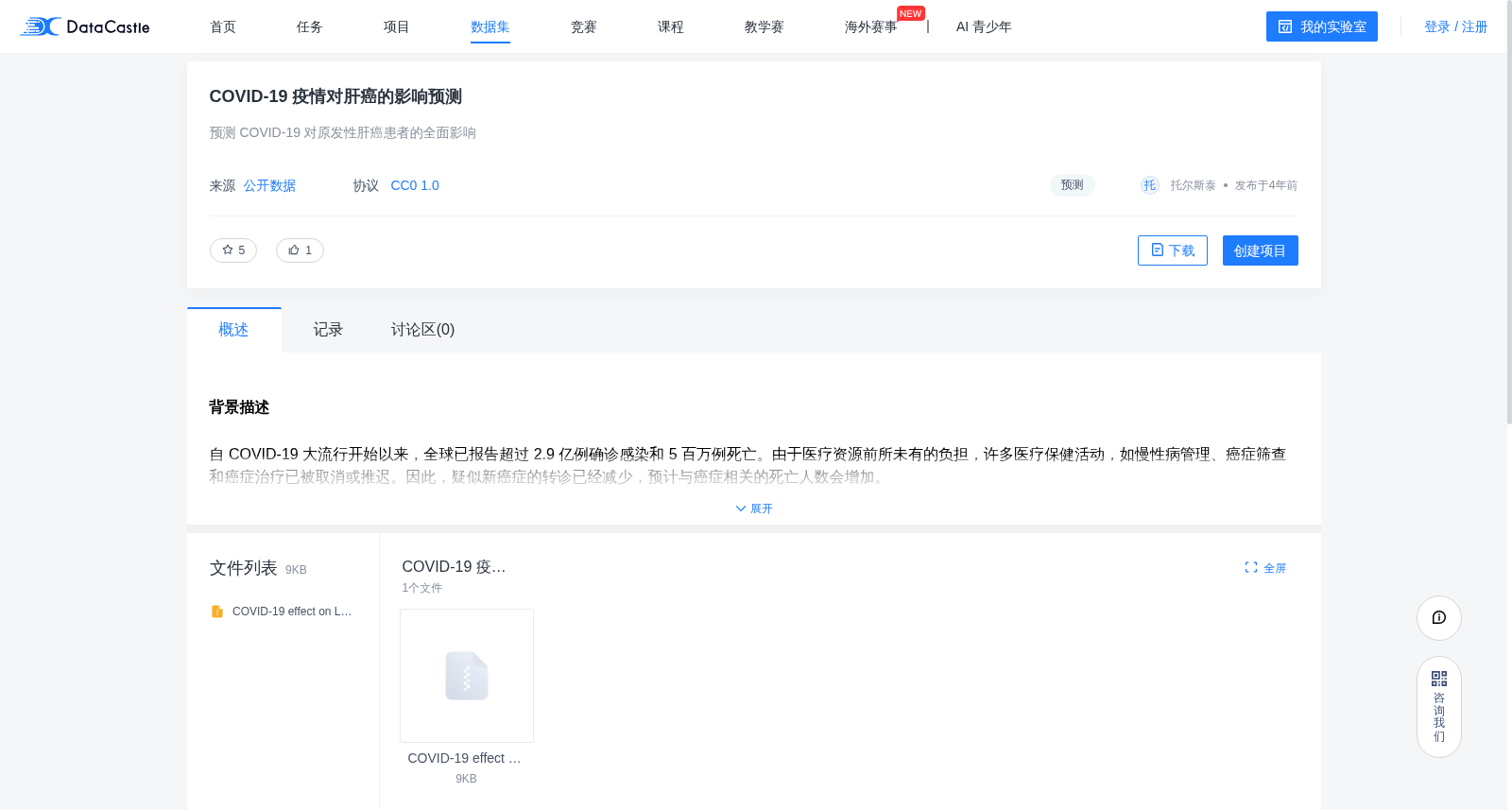 COVID-19疫情对肝癌的影响预测数据集