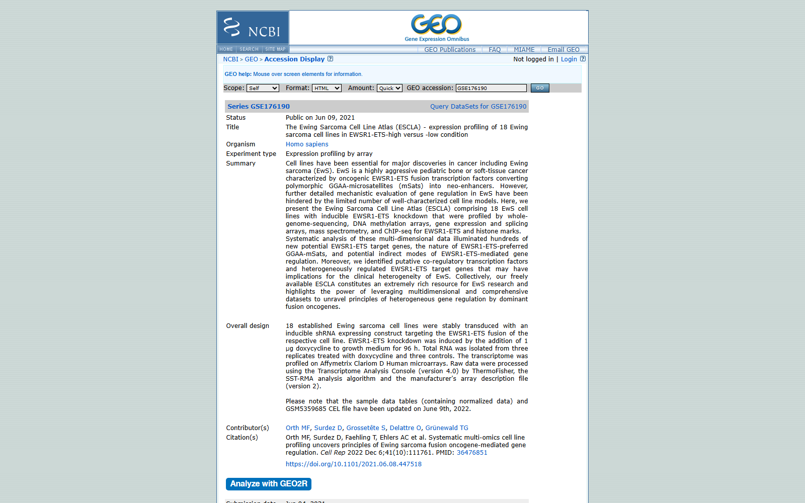 Ewing Sarcoma Cell Line Atlas
