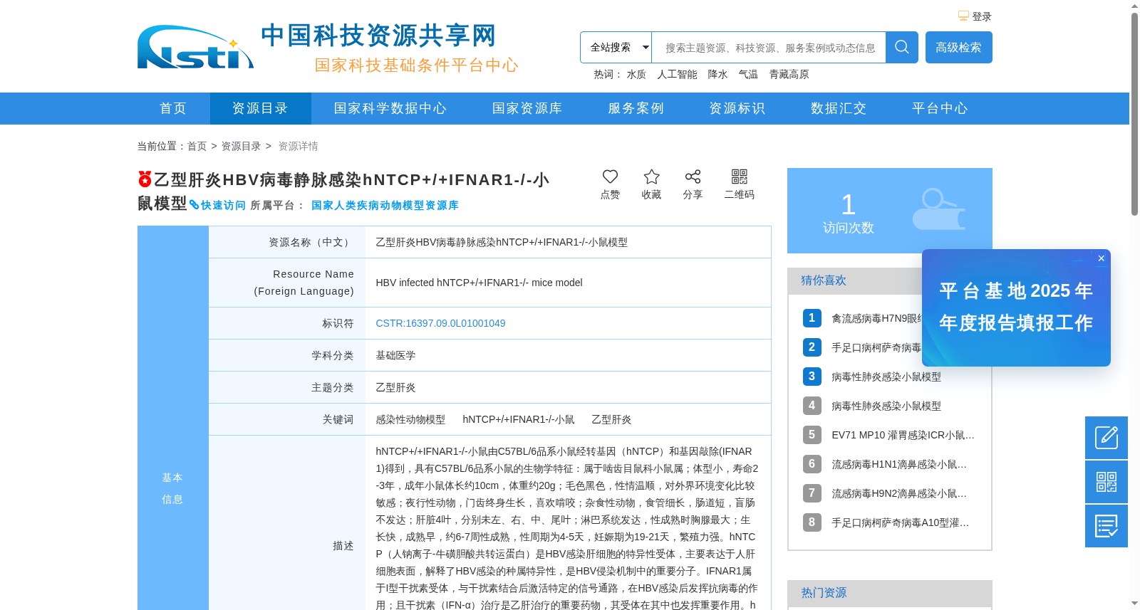乙型肝炎HBV病毒静脉感染hNTCP+/+IFNAR1-/-小鼠模型